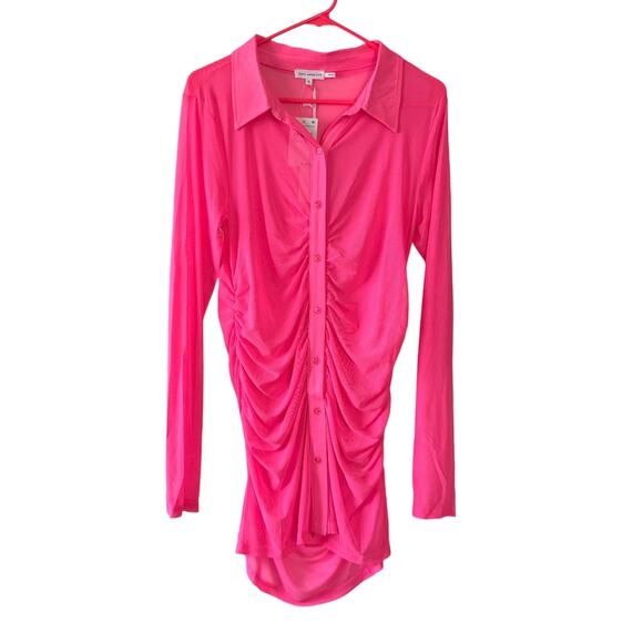 Good American Dresses & Skirts - Good American Knockout Pink Sheer Ruched Long Sleeve Mini Dress Size 3 / large
